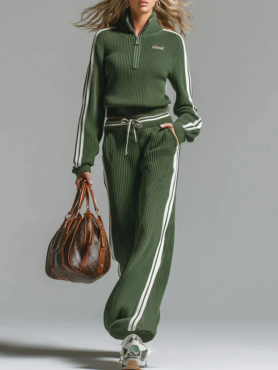 Helivessora - Sport Chic Striped Loose Fit Two-Piece Set