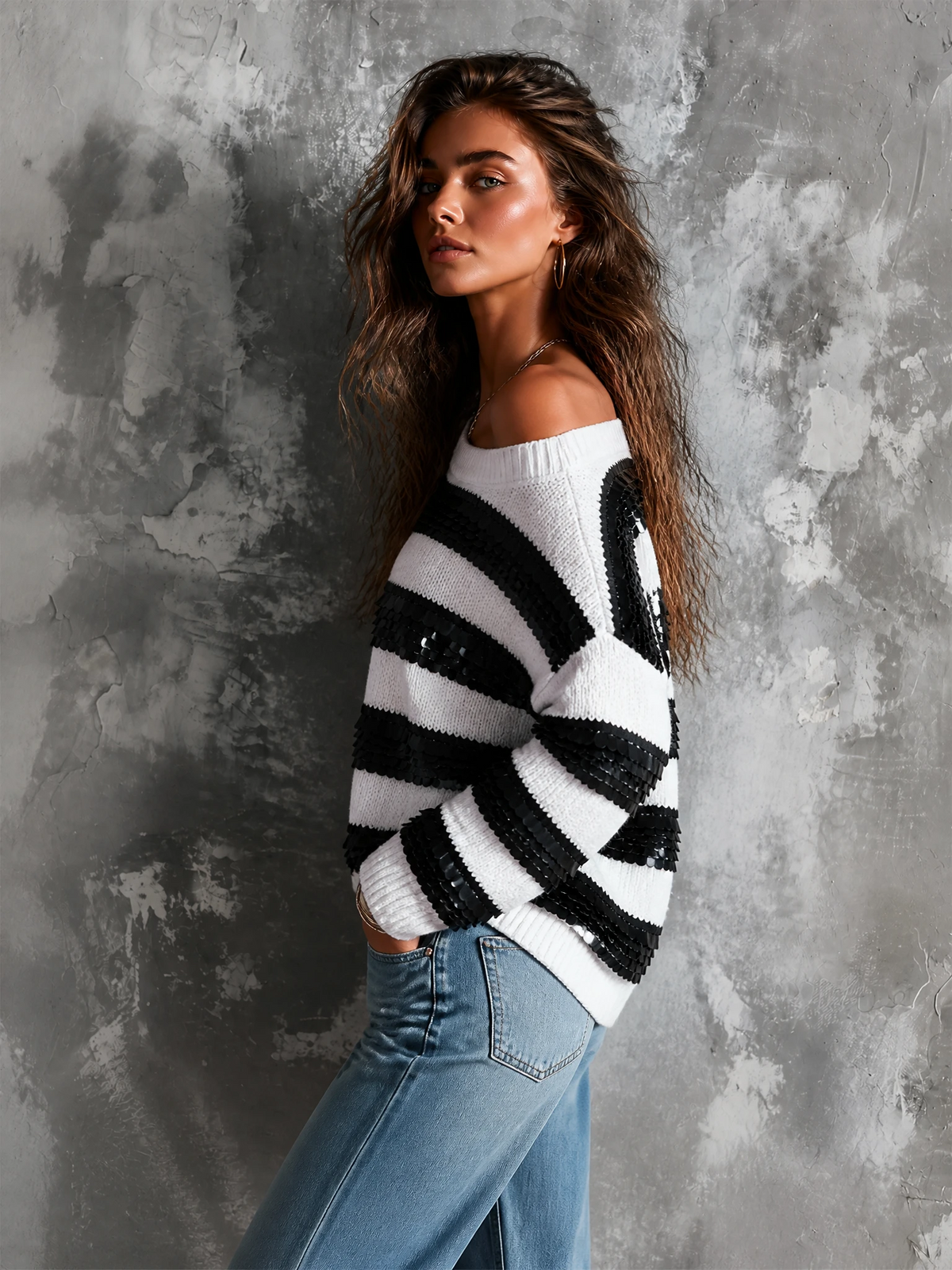 PRISCILLA | SEQUIN STRIPE SWEATER