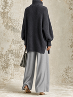 Asymmetric Zip Turtleneck Sweater & Wide-Leg Pants Set