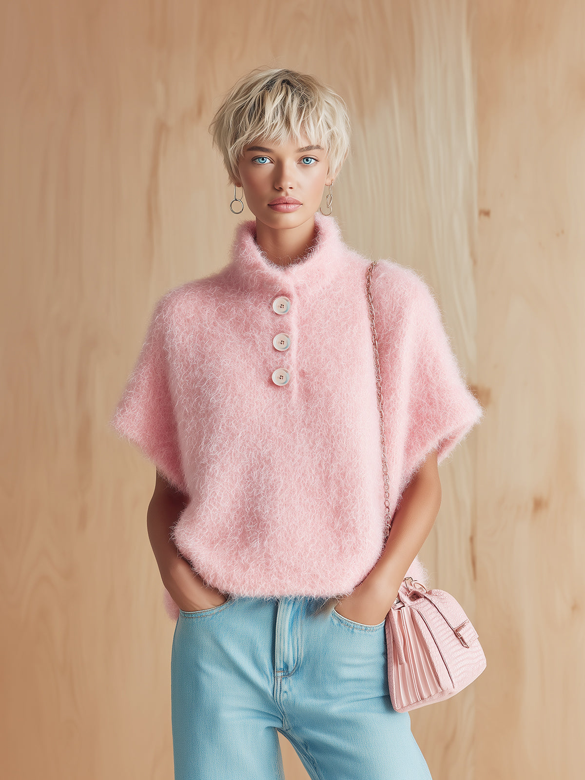 PEARL | PINK BUTTON SWEATER