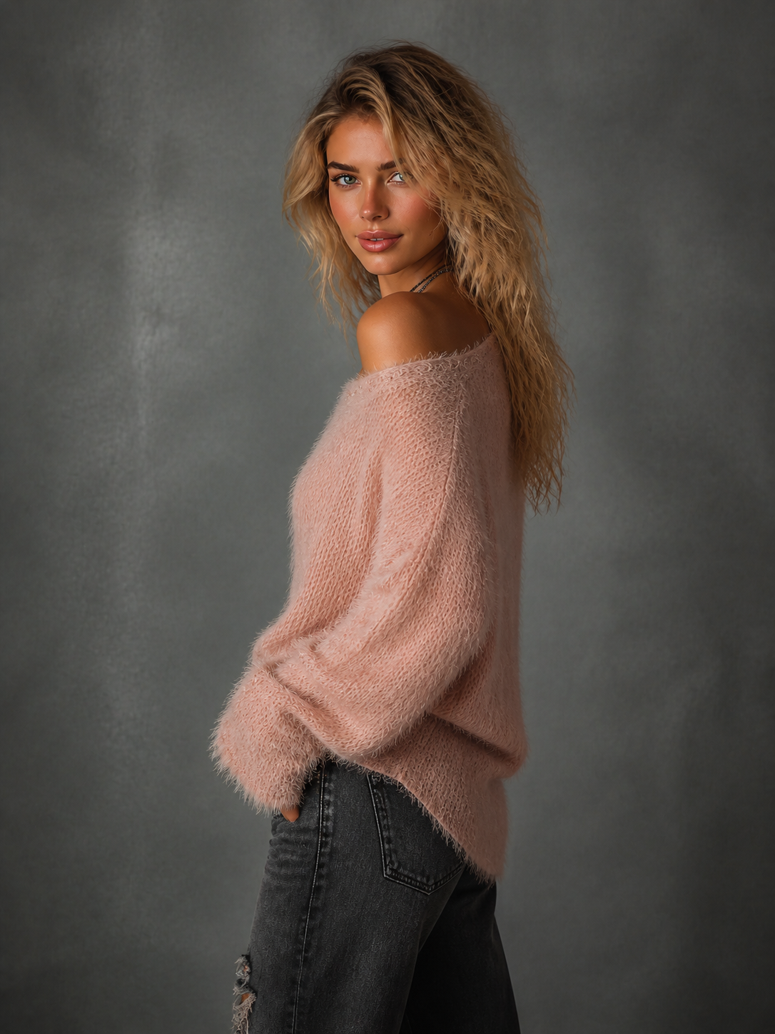 EVANGELINE | DUSTY PINK FUZZY SWEATER