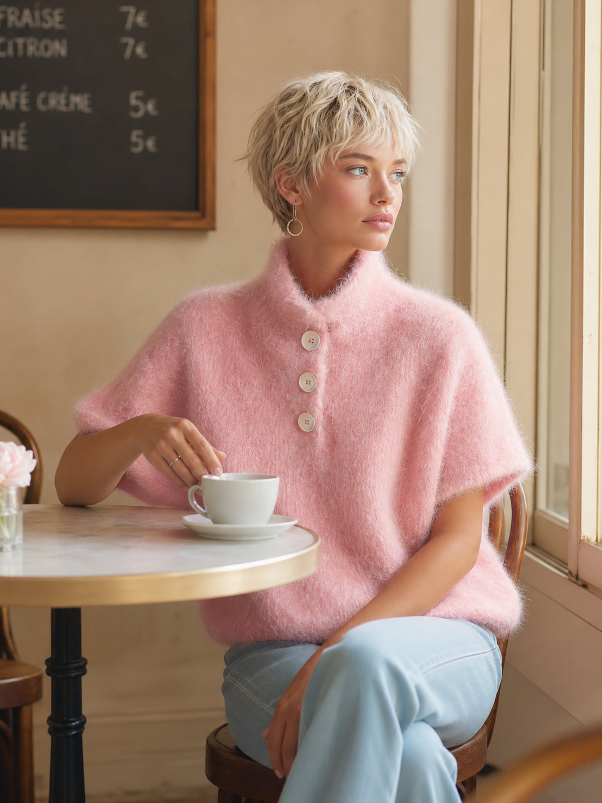 PEARL | PINK BUTTON SWEATER