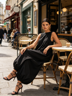 Black Sleeveless Balloon-Leg Jumpsuit With Pockets