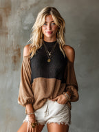 ANTOINETTE | COLOURBLOCK COLD-SHOULDER SWEATER