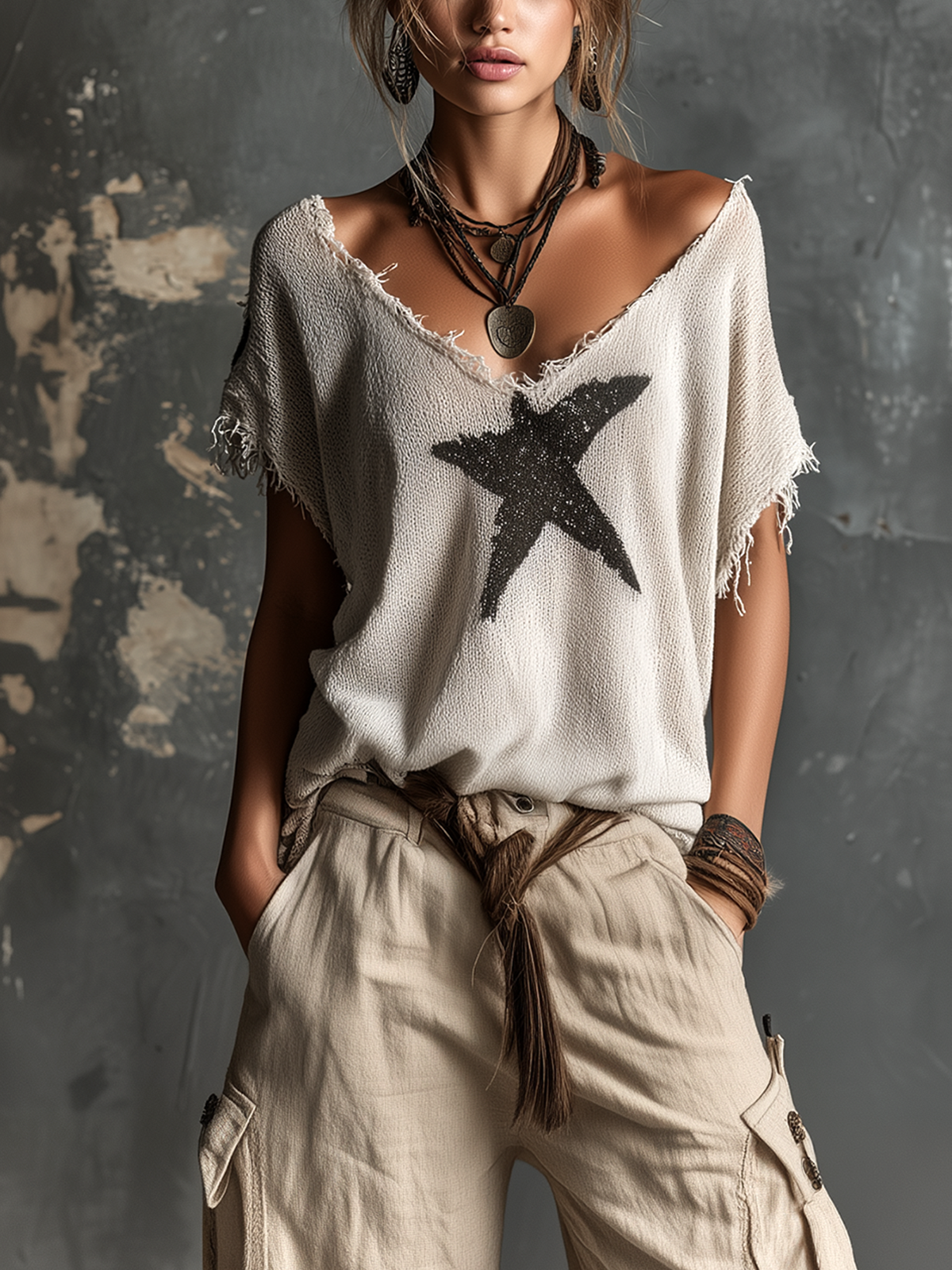 SELENE | STAR-PRINT DOLMAN SWEATER