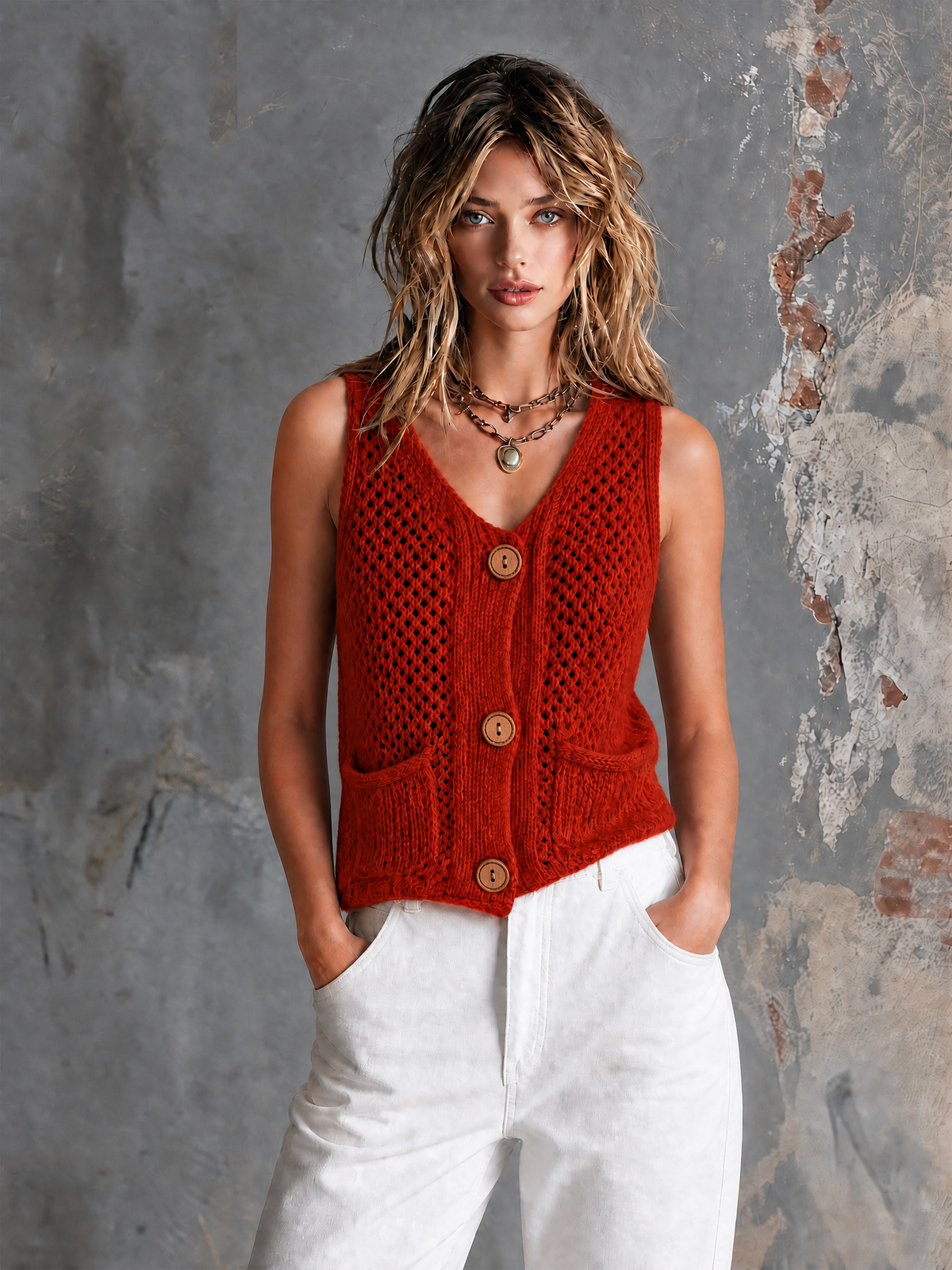 GINEVRA | RED HOLLOW-OUT VEST