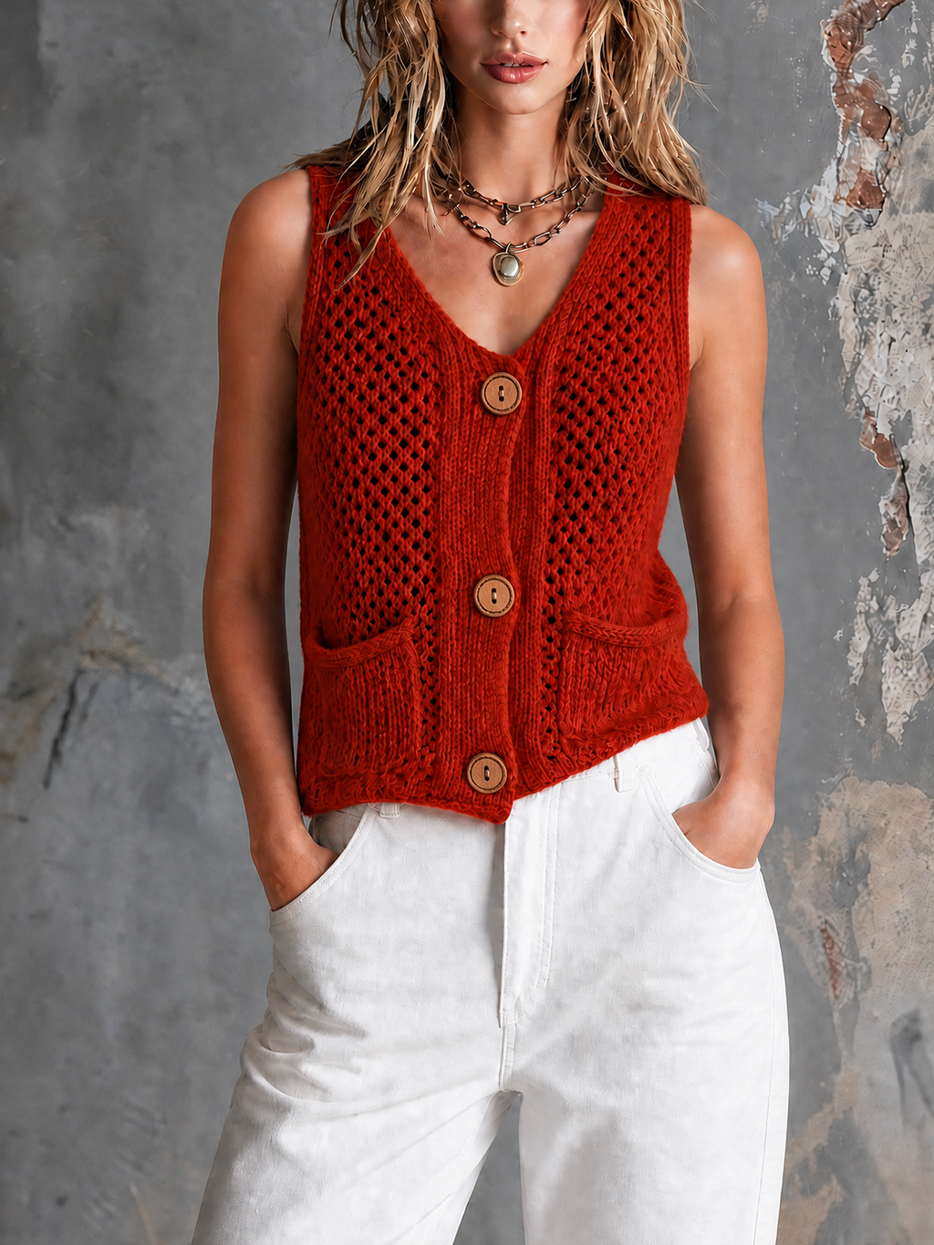 GINEVRA | RED HOLLOW-OUT VEST