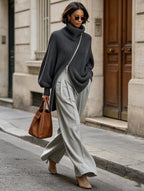Asymmetric Zip Turtleneck Sweater & Wide-Leg Pants Set