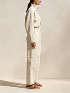 Women's Oversized Cargo Jumpsuit | Half Zip Long Sleeve Utility Romper