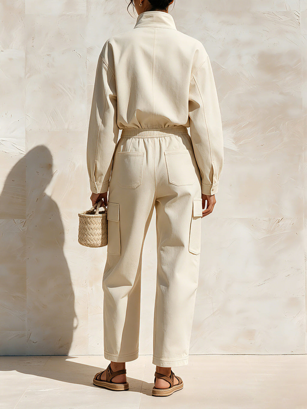Women's Oversized Cargo Jumpsuit | Half Zip Long Sleeve Utility Romper