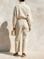 Women's Oversized Cargo Jumpsuit | Half Zip Long Sleeve Utility Romper