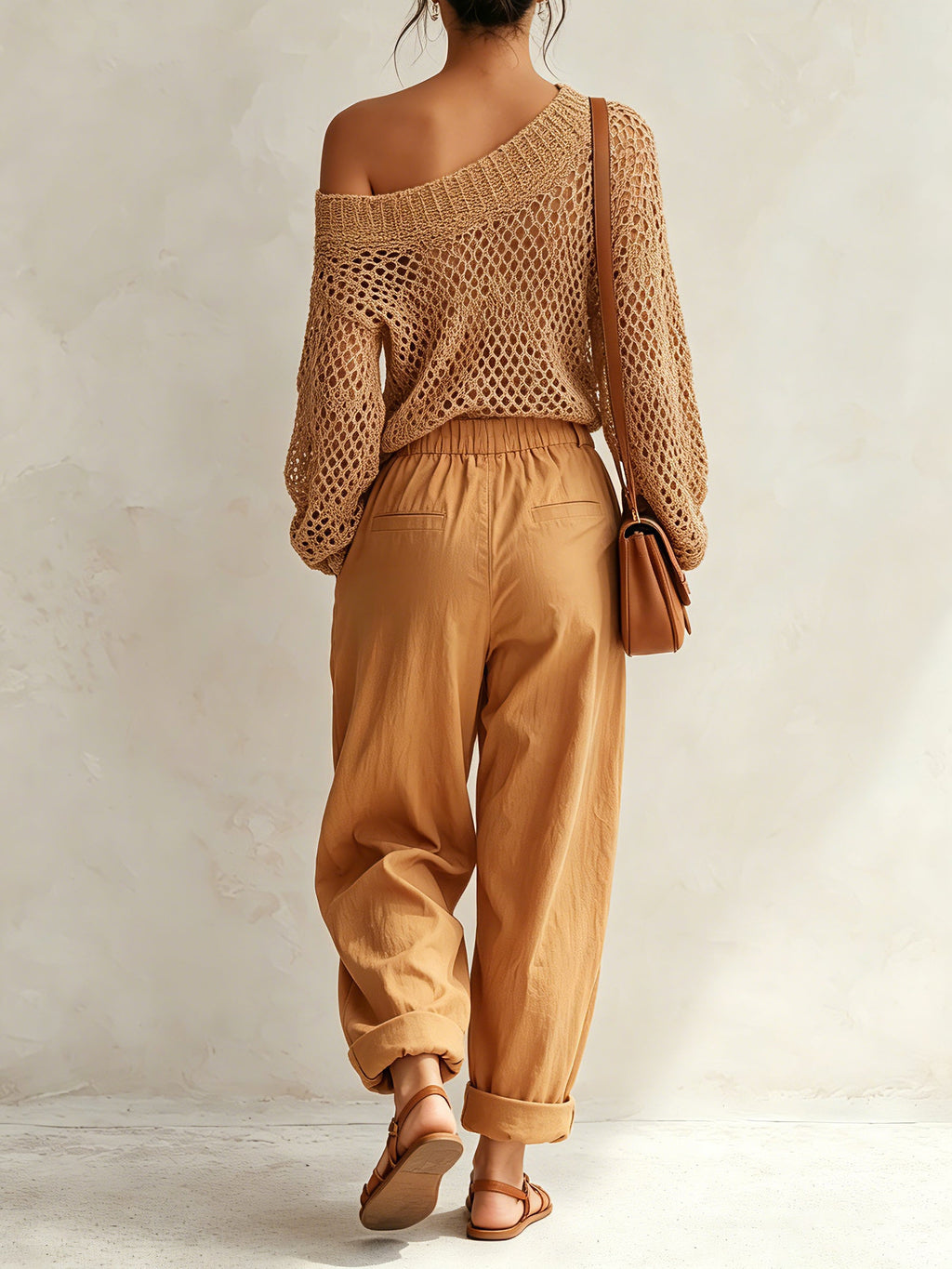 Women’s Off Shoulder Crochet Knit Sweater – Boho Long Sleeve Loose Fit Pullover Top