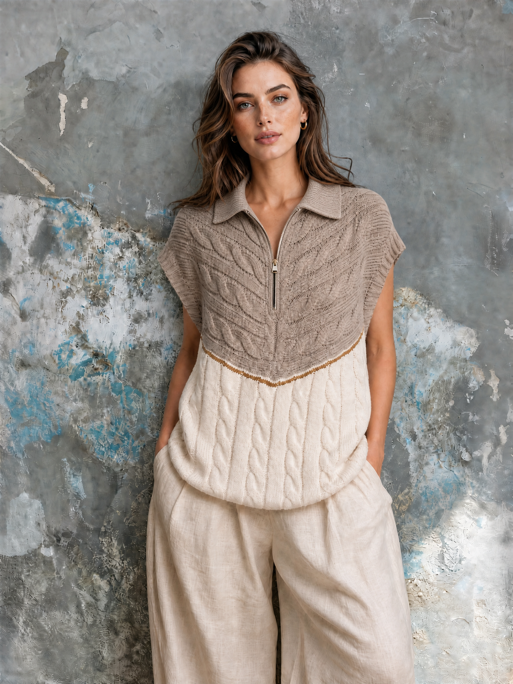 AURELIA | HALF-ZIP CABLE VEST