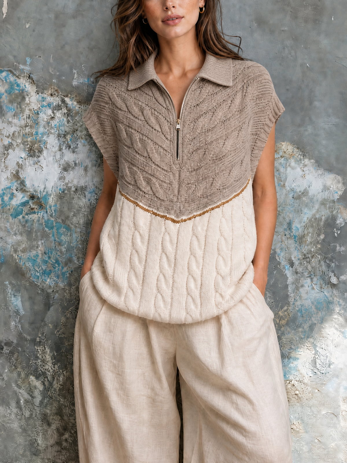 AURELIA | HALF-ZIP CABLE VEST