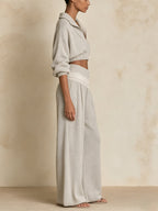 Textured Knit Cropped Top & Wide Leg Pants Set – Minimalist Two Piece Outfit