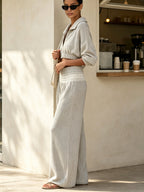 Textured Knit Cropped Top & Wide Leg Pants Set – Minimalist Two Piece Outfit