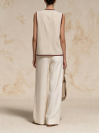 Contrast Trim Knit Vest & Wide-Leg Pants Set – Minimalist Two-Piece Outfit