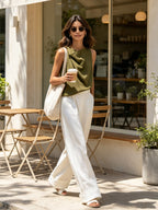 Minimalist Draped Halter Top & Wide-Leg Pants Set – Elegant Summer Two-Piece Outfit