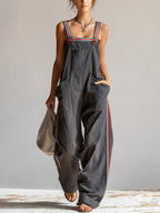 Women’s Oversized Utility Overalls – Contrast Strap Wide Leg Cargo Jumpsuit With Pockets