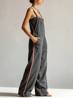 Women’s Oversized Utility Overalls – Contrast Strap Wide Leg Cargo Jumpsuit With Pockets