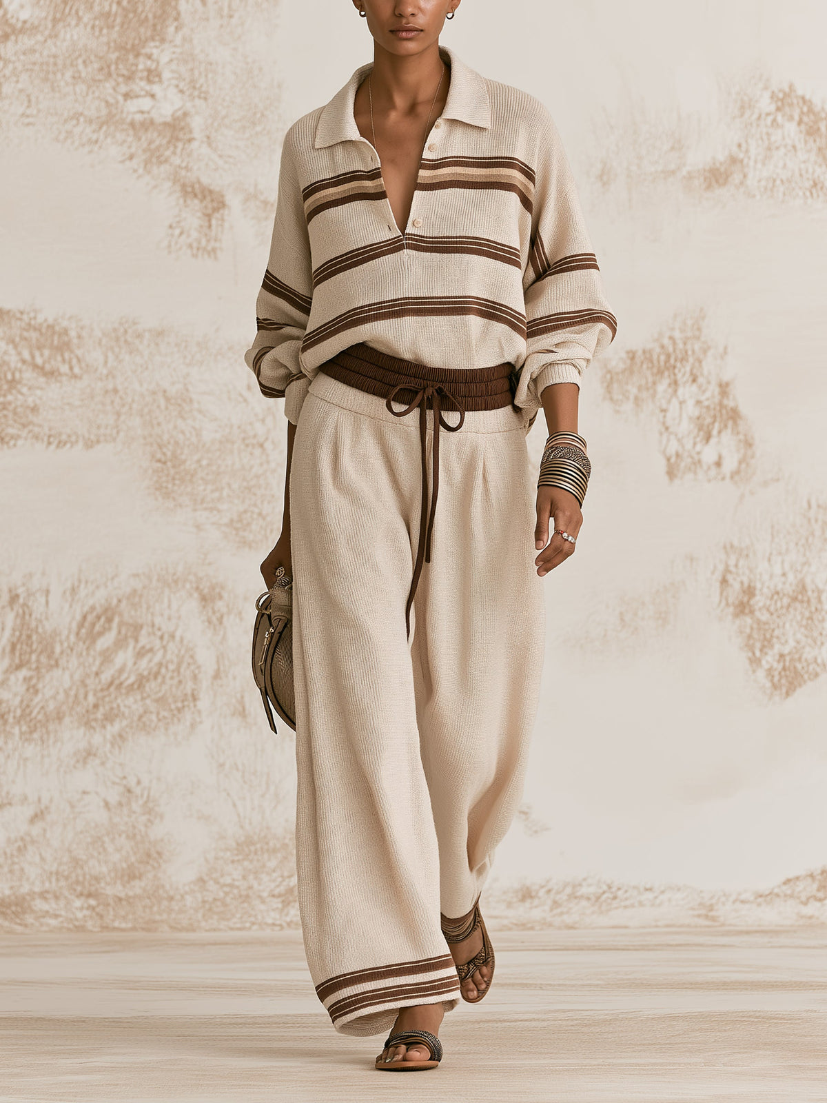 Elegant Striped Knit Two-Piece Set | Relaxed Resort Chic Outfit