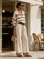 Elegant Striped Knit Two-Piece Set | Relaxed Resort Chic Outfit