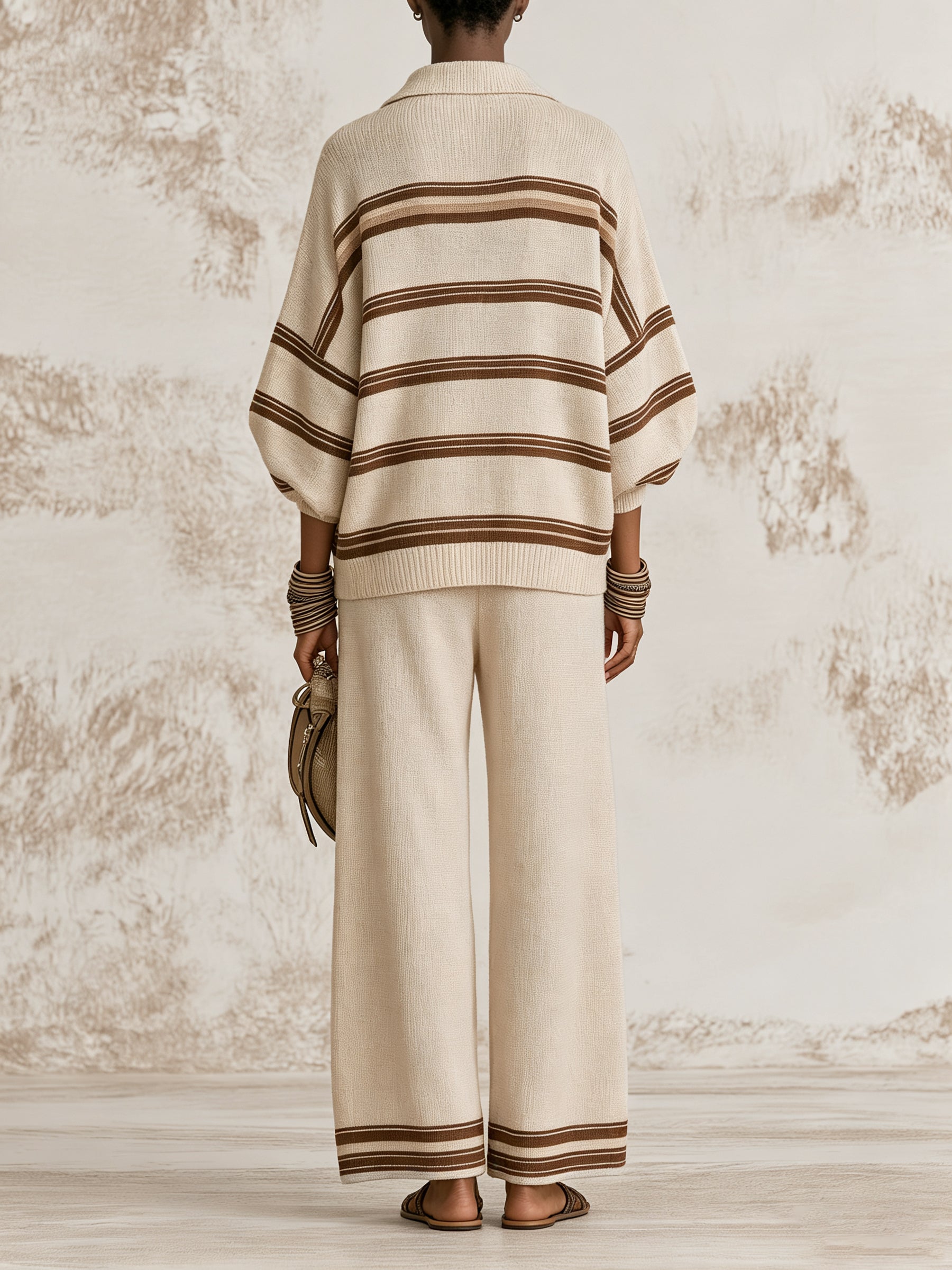 Elegant Striped Knit Two-Piece Set | Relaxed Resort Chic Outfit