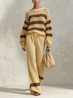 Women’s Striped Crochet Knit Two Piece Set