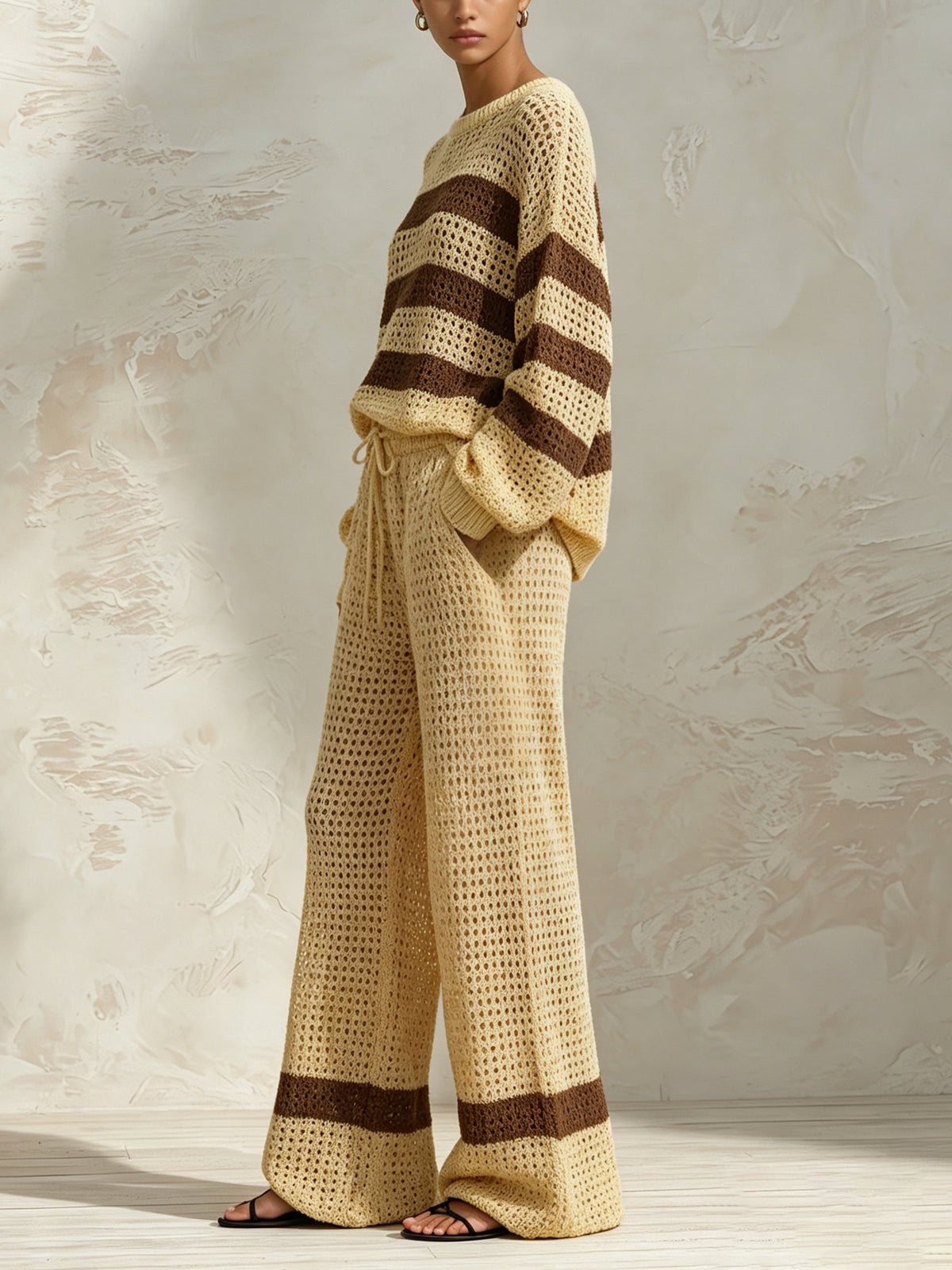 Women’s Striped Crochet Knit Two Piece Set