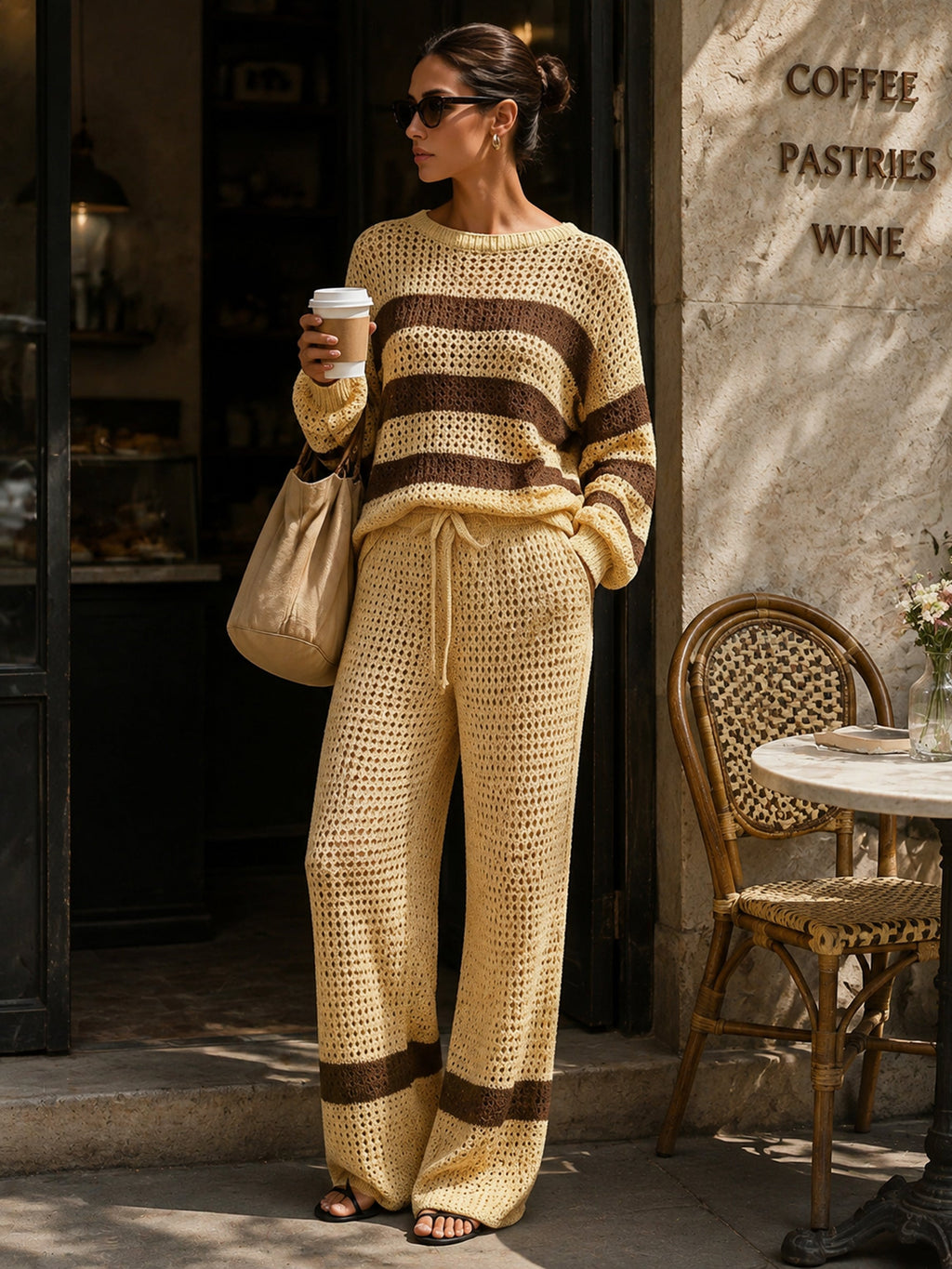 Women’s Striped Crochet Knit Two Piece Set