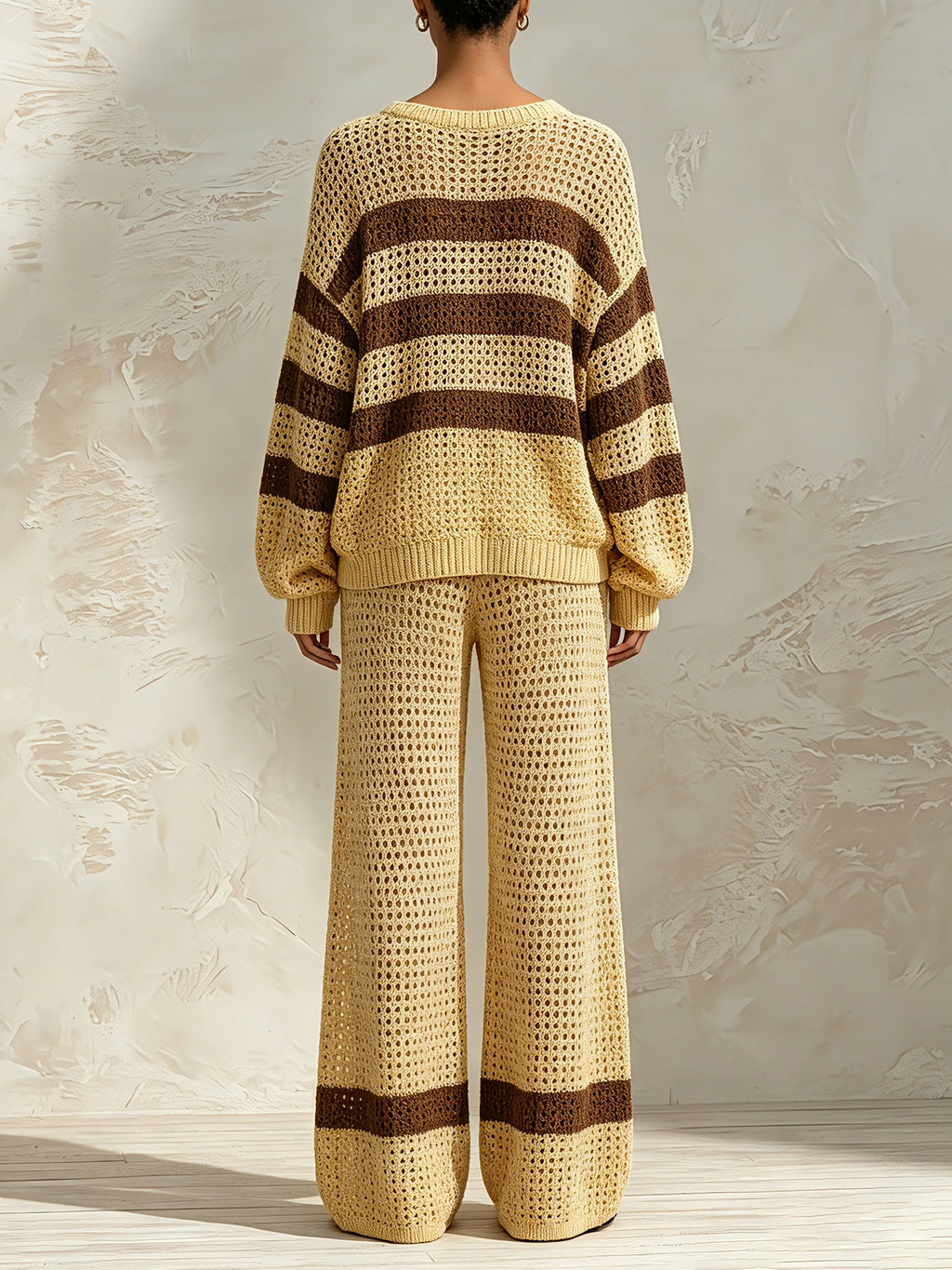 Women’s Striped Crochet Knit Two Piece Set