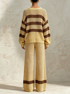 Women’s Striped Crochet Knit Two Piece Set