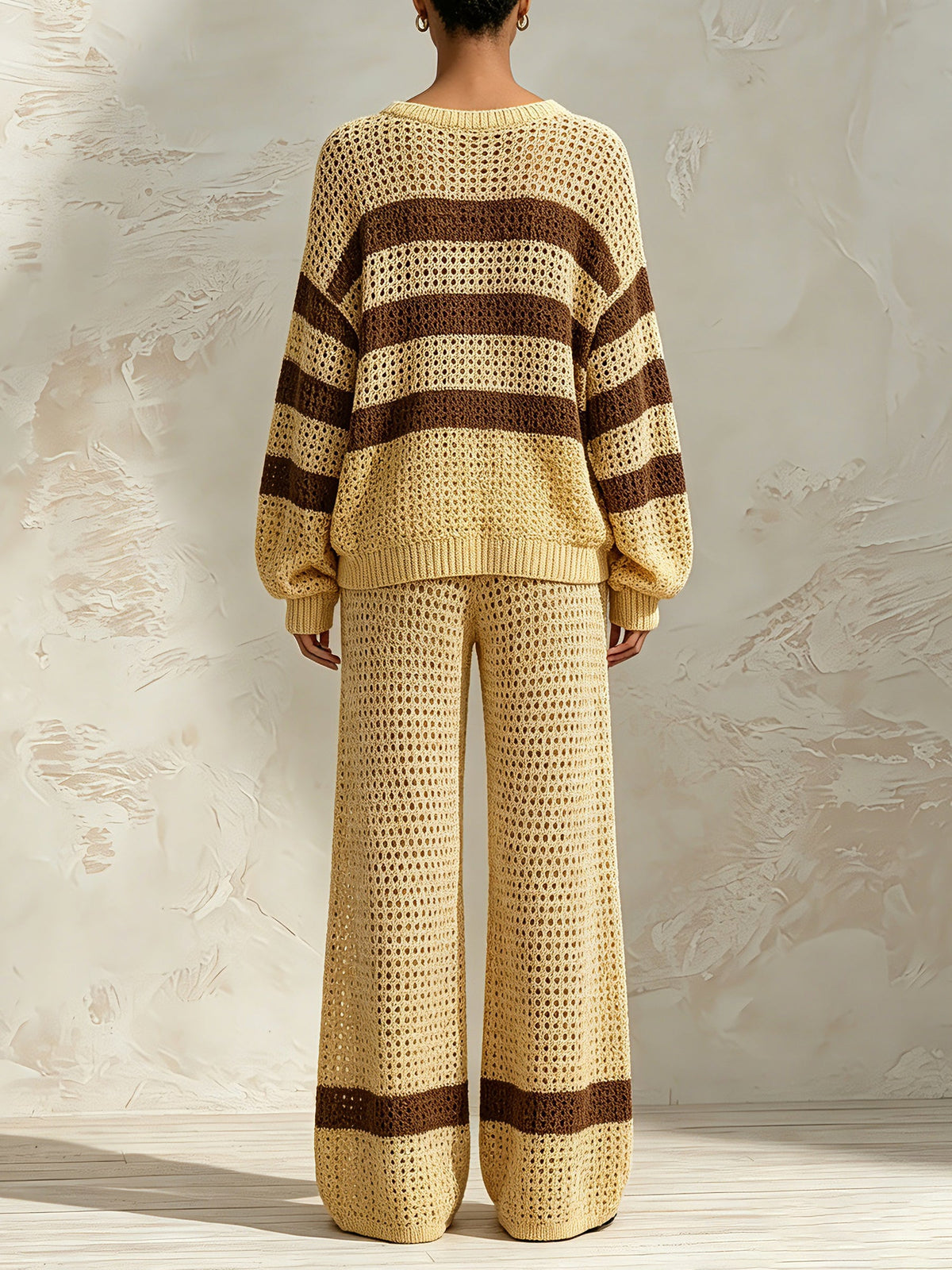 Women’s Striped Crochet Knit Two Piece Set
