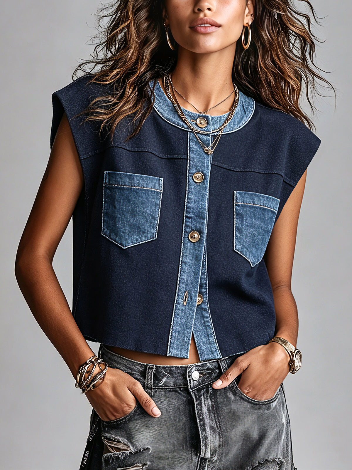 EMILIA | DENIM-PATCH VEST