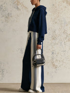 Navy Contrast Stripe Hoodie & Wide-Leg Pants Set