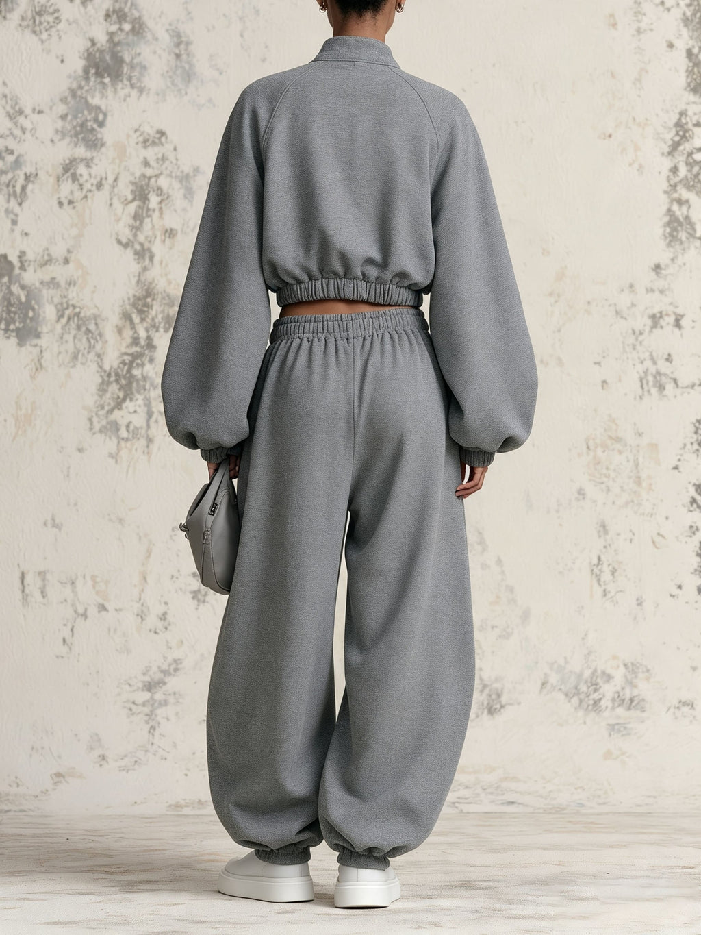 Chinese Frog Button Crop Sweatshirt & Baggy Jogger Two-Piece Set