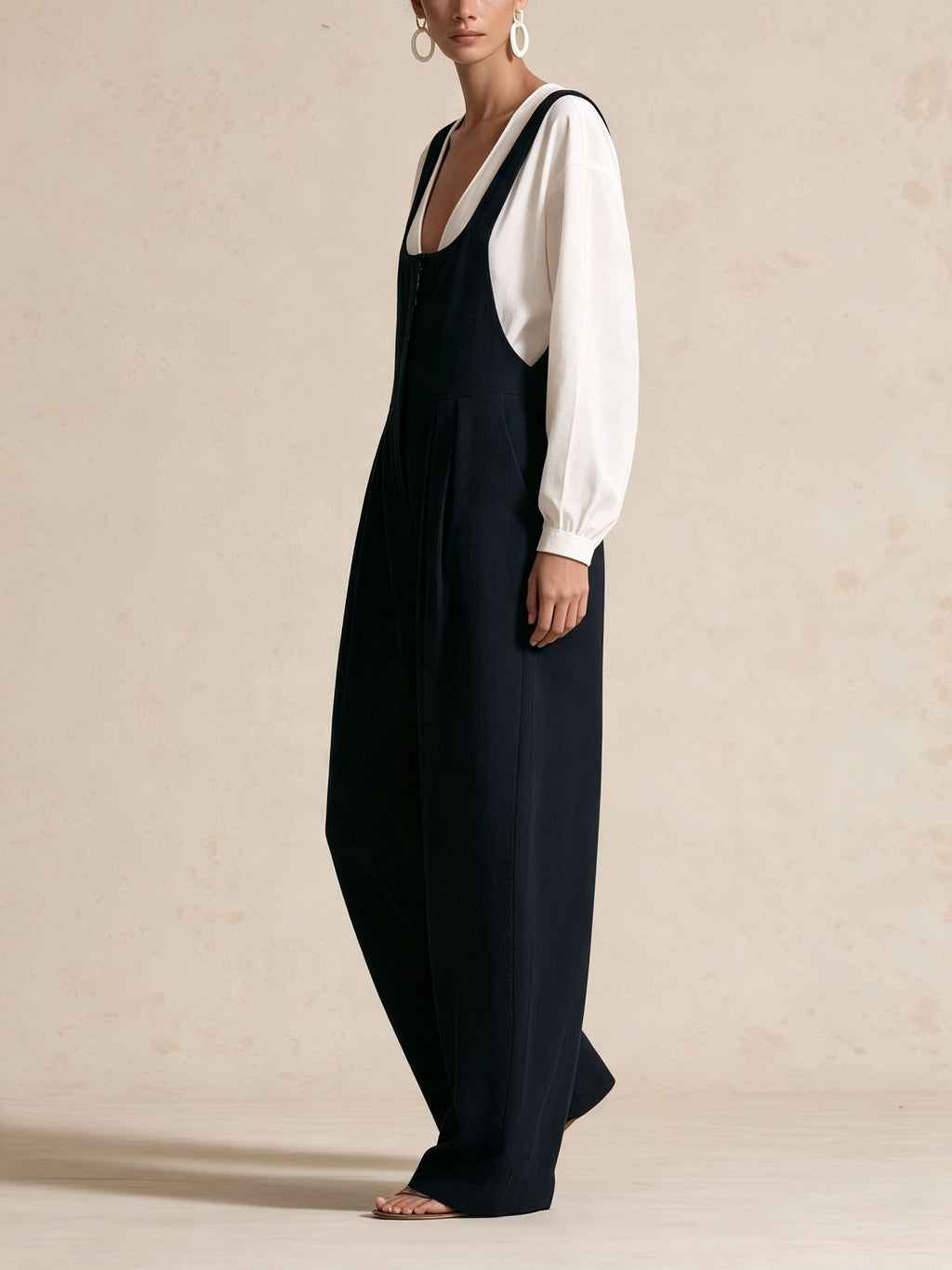 Square Neck Wide Strap Loose Wide Leg Overall Jumpsuit