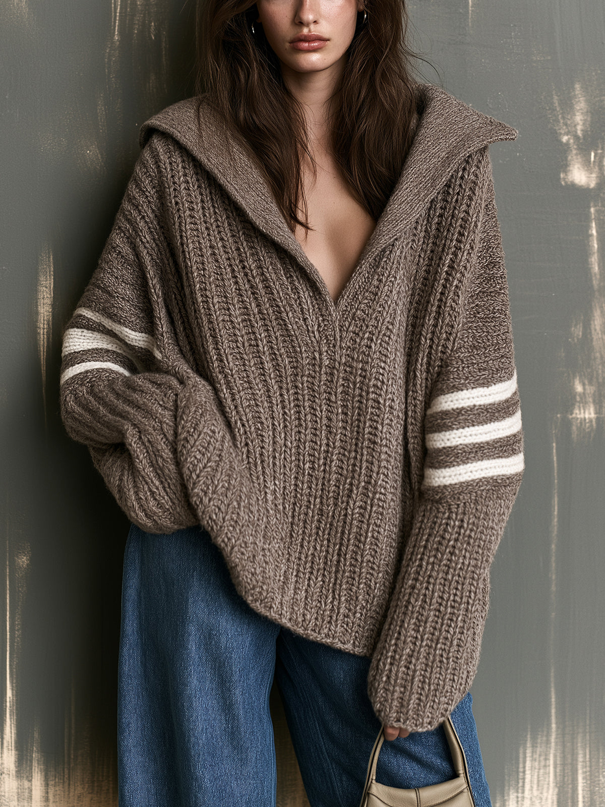 THEODORA | BROWN STRIPE RIBBED SWEATER