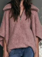 NOELLE | PINK ZIP LAPEL SWEATER