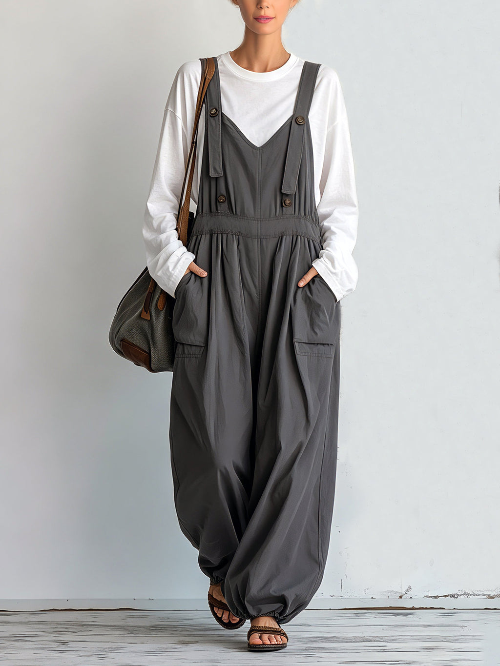 Casual Utility Overalls With Inner Top