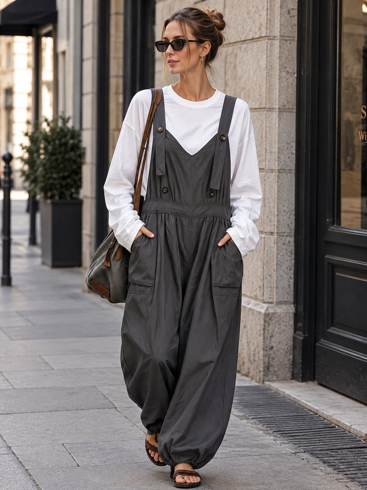 Casual Utility Overalls With Inner Top