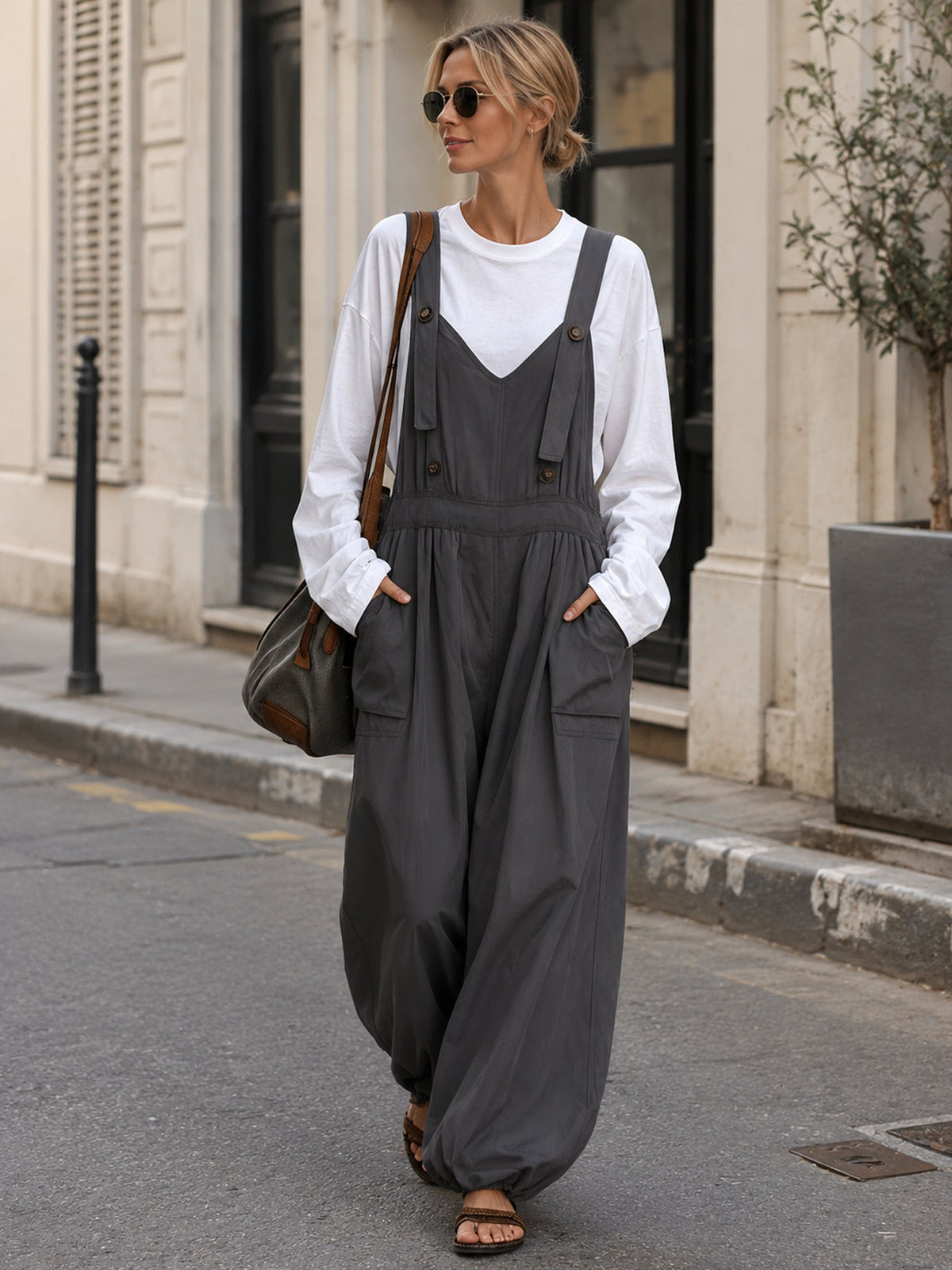 Casual Utility Overalls With Inner Top