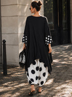 Polka Dot Two-Piece Set – Oversized Black Tunic Top & Wide-Leg Pants