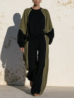 Contrast Color Two-Piece Set – Oversized Sweatshirt & Wide Leg Pants Lounge Suit