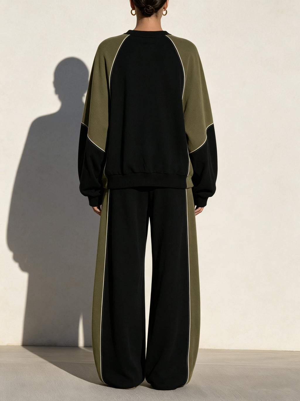 Contrast Color Two-Piece Set – Oversized Sweatshirt & Wide Leg Pants Lounge Suit