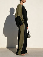 Contrast Color Two-Piece Set – Oversized Sweatshirt & Wide Leg Pants Lounge Suit