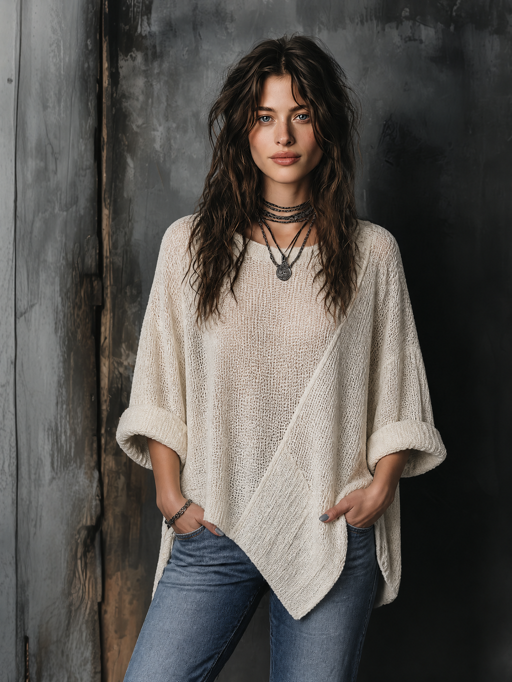 WINIFRED | OFF-WHITE ASYMMETRIC SWEATER