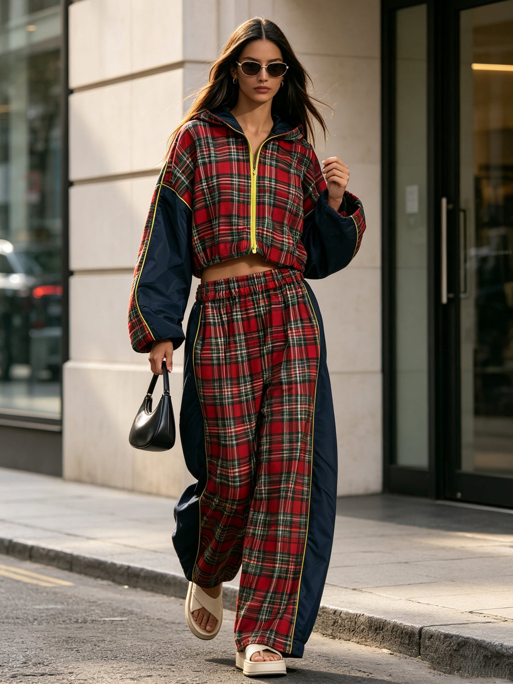Plaid Hooded Two-Piece Set