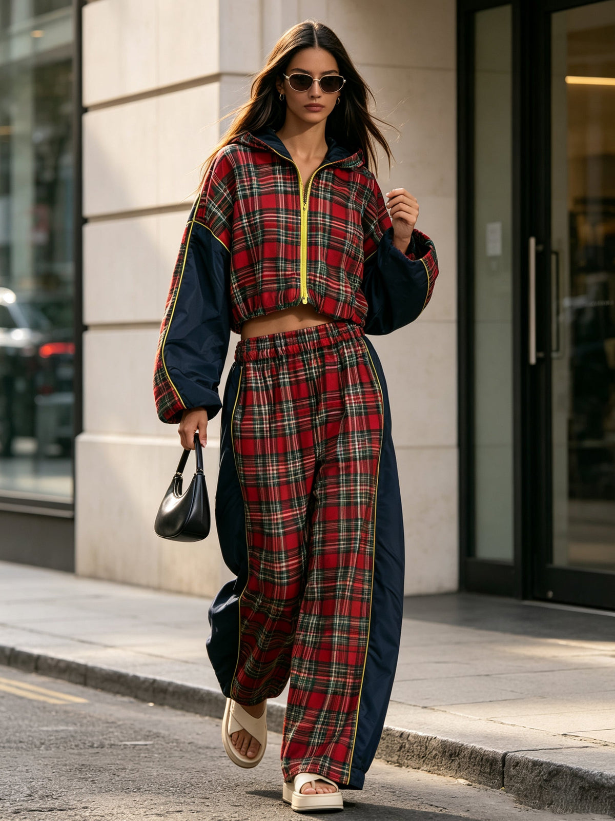 Plaid Hooded Two-Piece Set