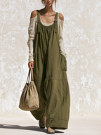 Olive Adjustable Strap Loose Wide‑Leg Overall Jumpsuit (Top Not Included)